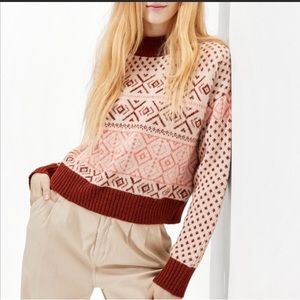 AMERICAN EAGLE Fair Isle Mock Neck Cropped Knit Sweater Size Small
